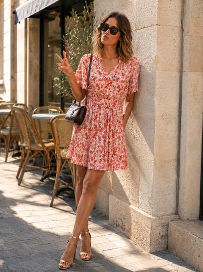Robe Courte Fleurie Rose