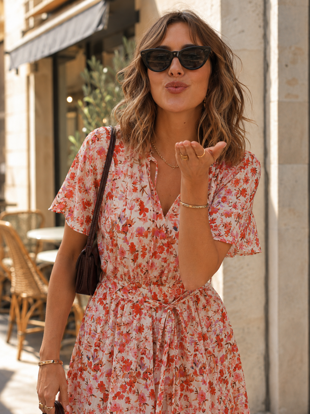 Robe Courte Fleurie Rose