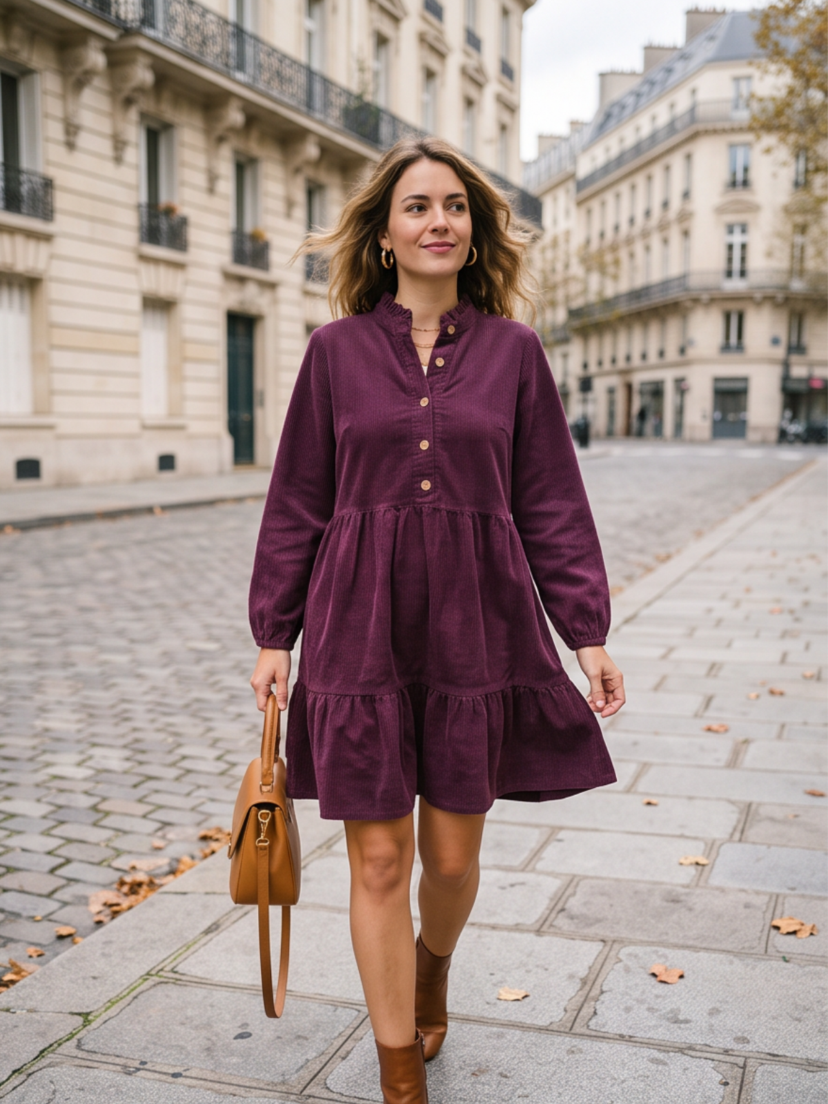 Robe Eugénie - Velours Côtelé Col Volanté