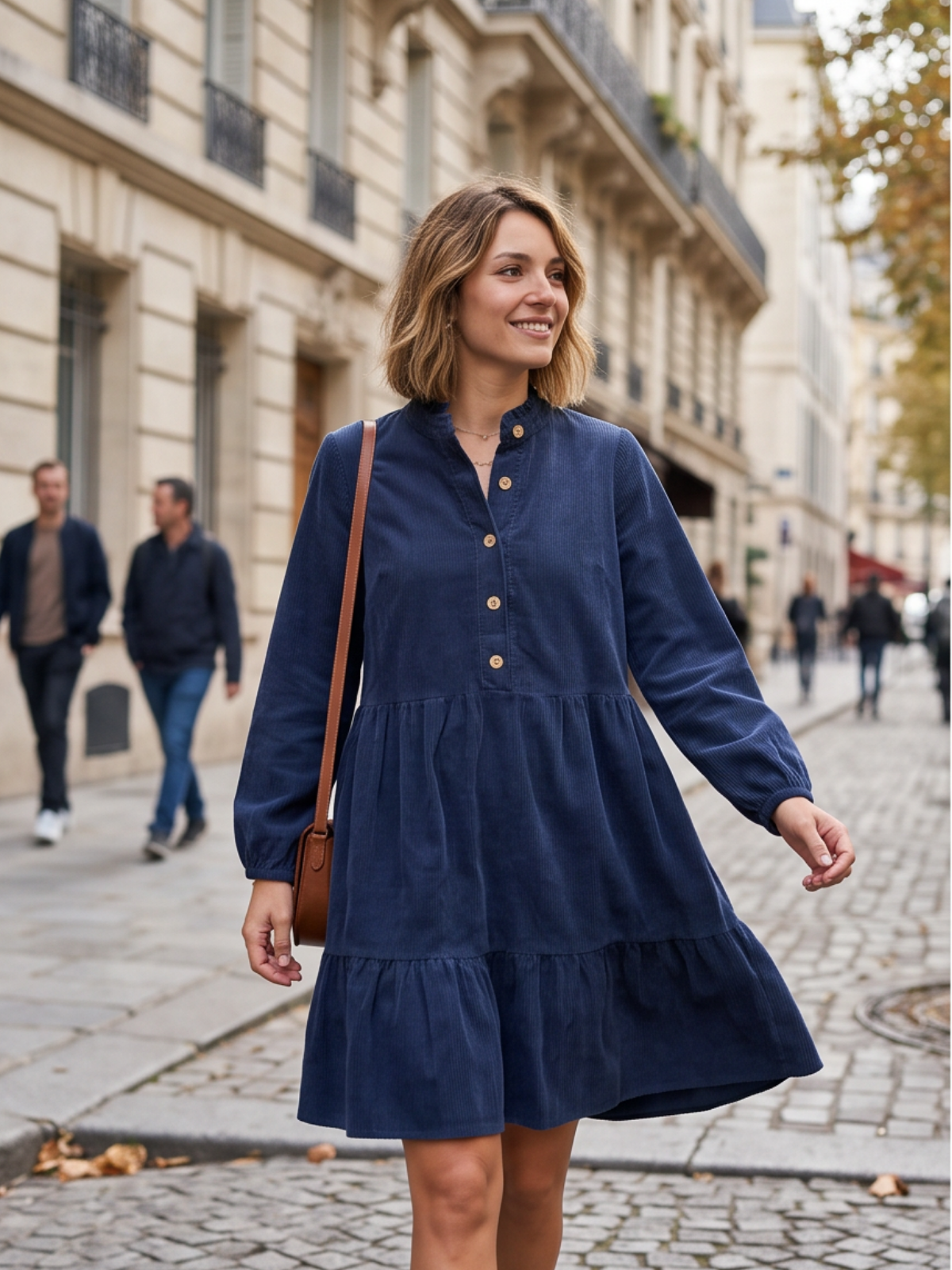 Robe Eugénie - Velours Côtelé Col Volanté