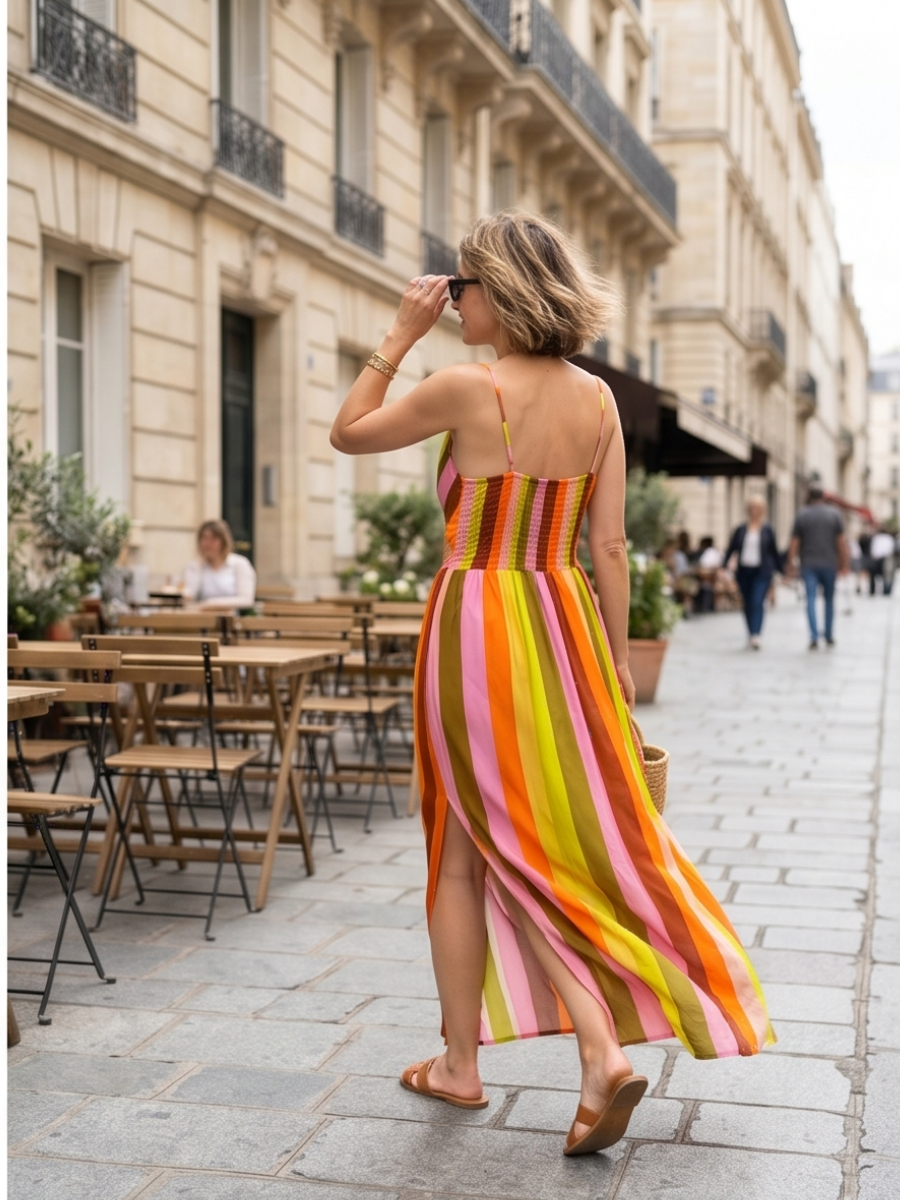 Robe Inès - Bretelles Rayures Vives