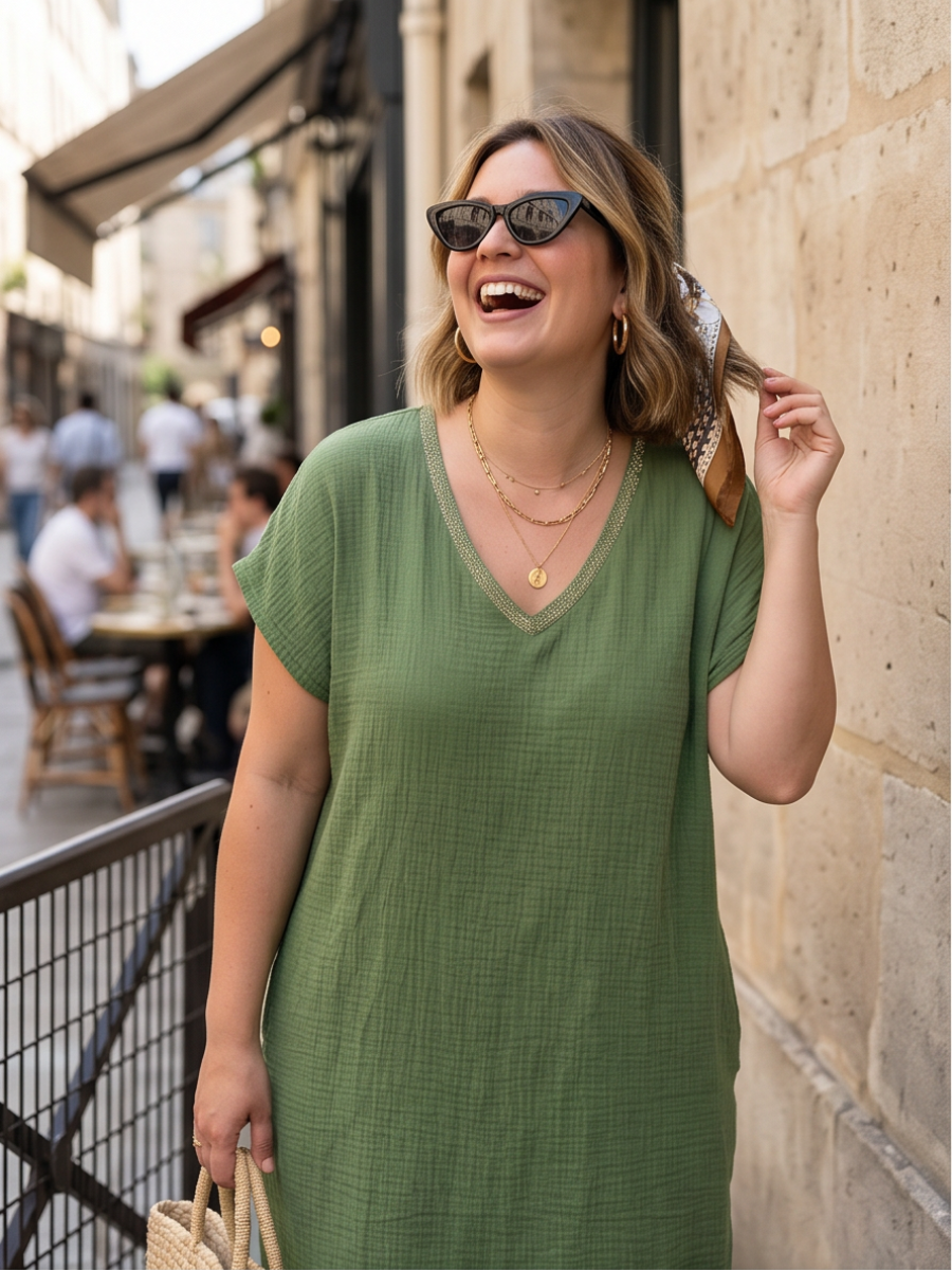 Robe Lena - Fluide gaze col lurex