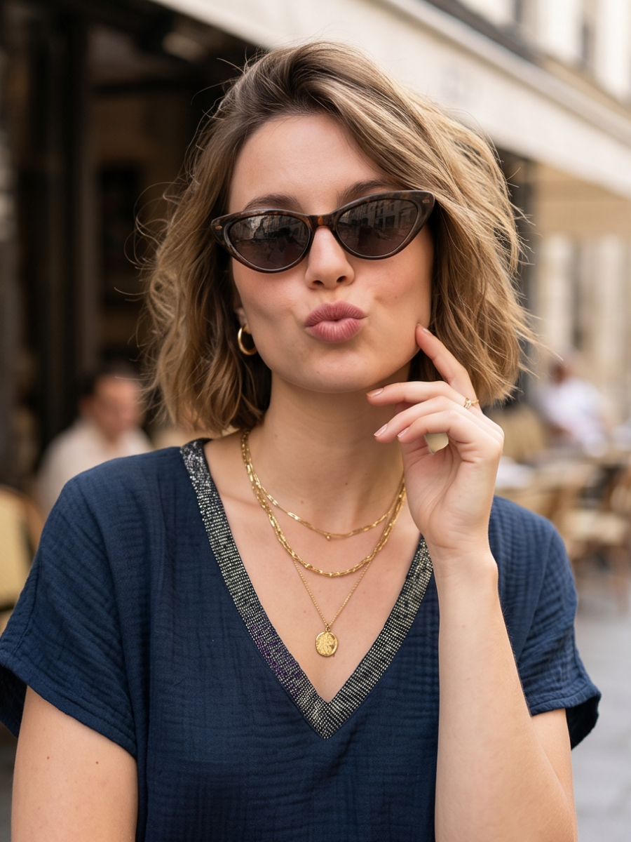 Robe Lena - Fluide gaze col lurex