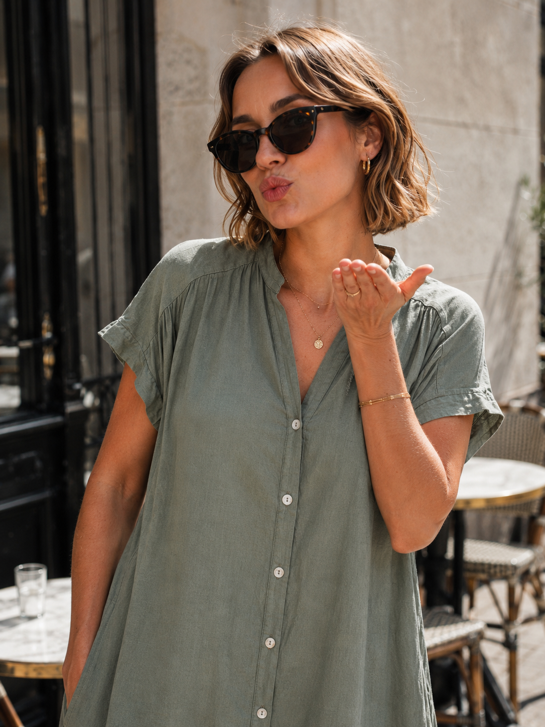 Robe Lin Mélangé Manches Courtes