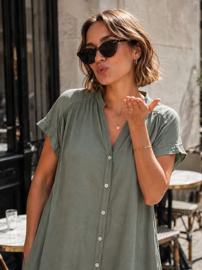 Robe Lin Mélangé Manches Courtes