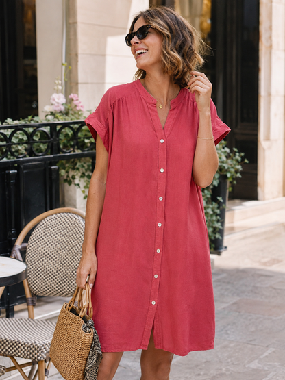 Robe Lin Mélangé Manches Courtes
