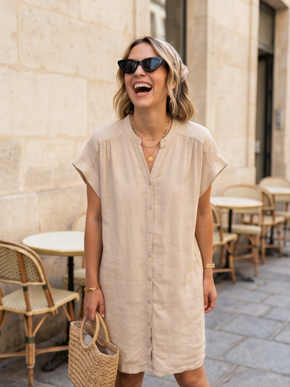 Robe Lin Mélangé Manches Courtes