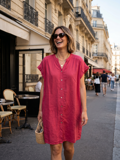 Robe Lin Mélangé Manches Courtes