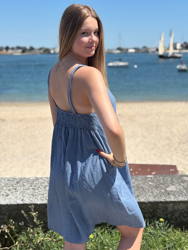 Robe Bohème Lin bleu jean