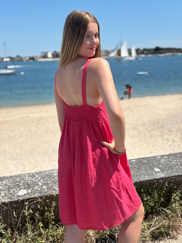 Robe Bohème Lin framboise