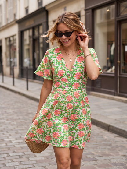 Robe Louane - Verte Fleurie