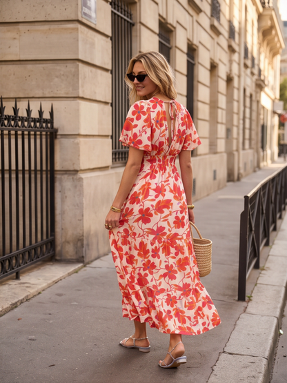 Robe Mathilde - Motif Floral Corail