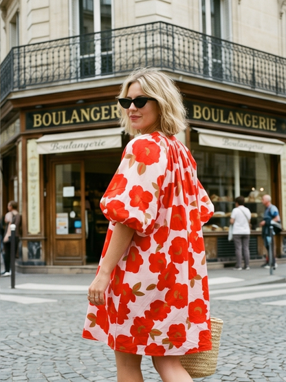 Robe Nadège - Florale Rouge ou Jaune