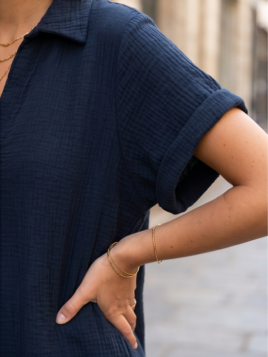 Robe Nadia - Col Évasé en Gaze de Coton