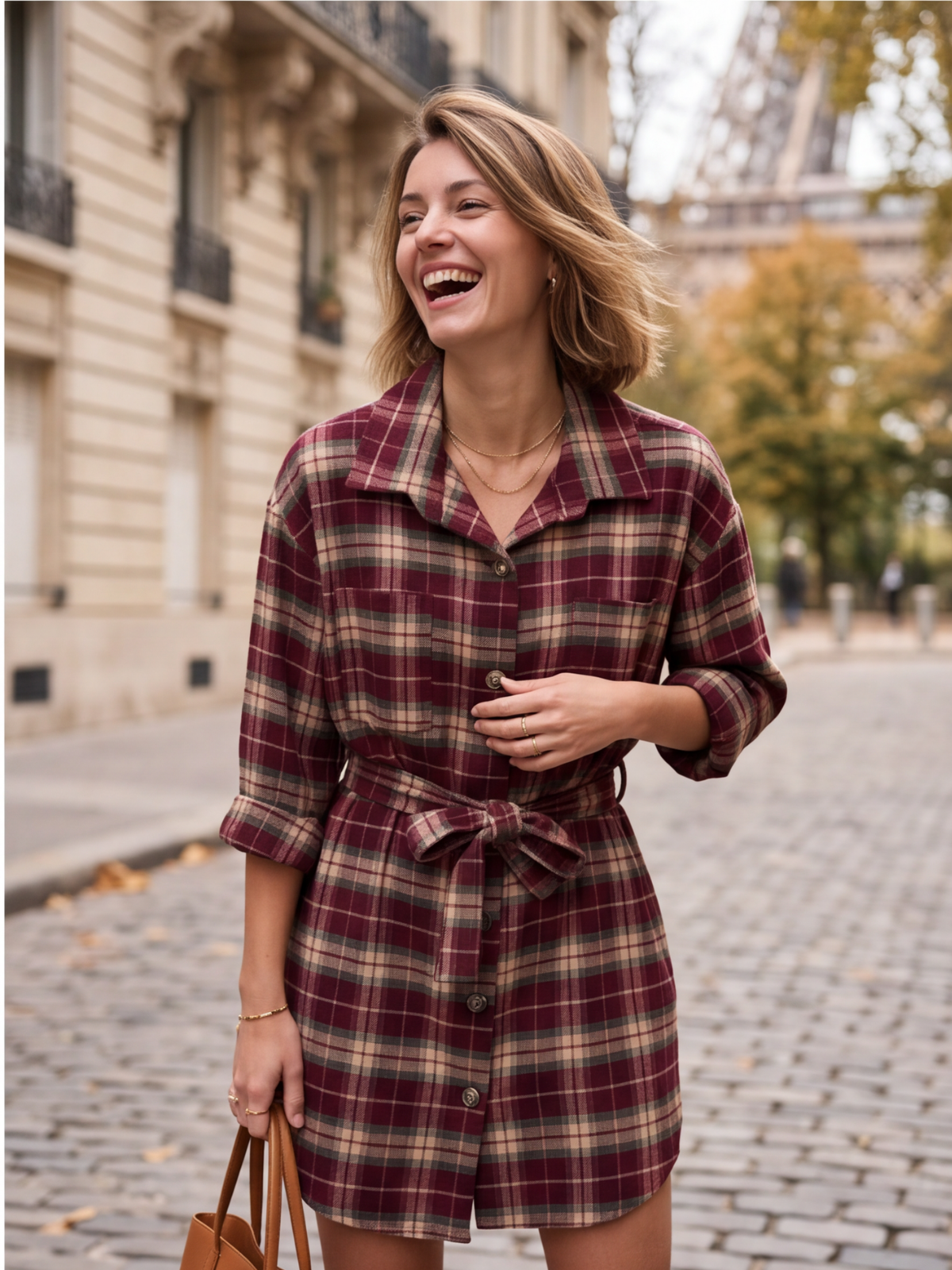 Robe Philomène - Chemise Carreaux Ceinturée