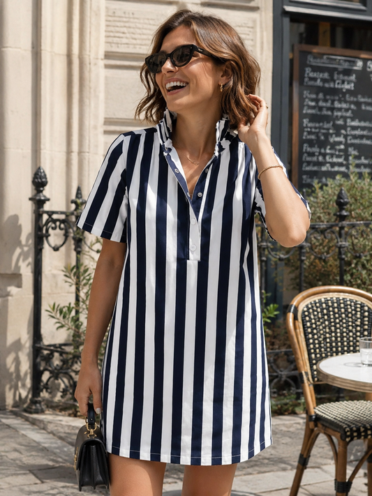 Robe Rayée Coton Col Volant