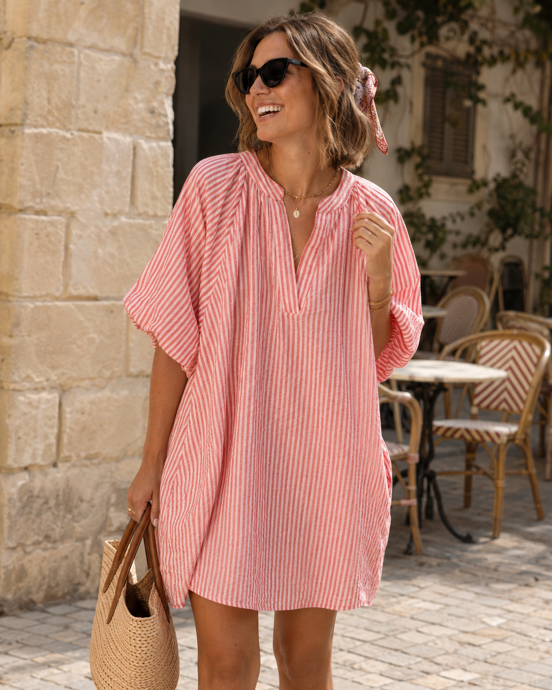 Robe Rayée Manches Ballon Extra Large