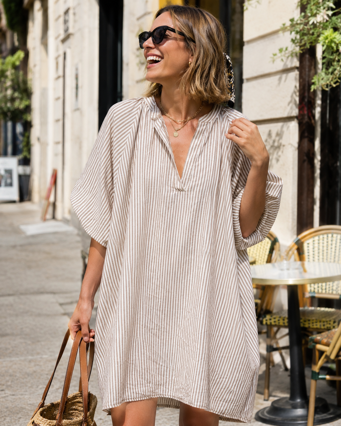 Robe Rayée Manches Ballon Extra Large