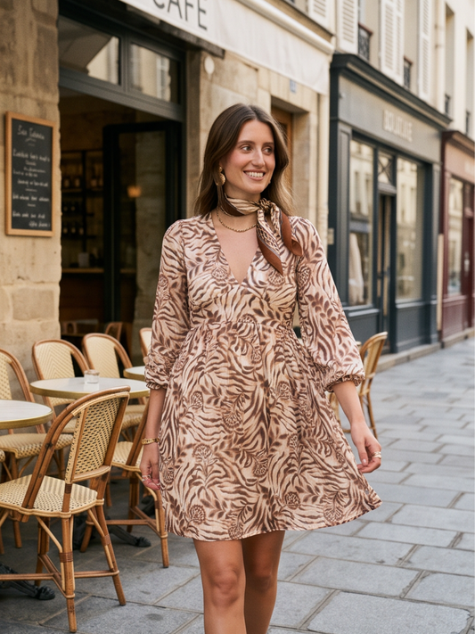 Robe Romane - Imprimé Zébré Fleuri