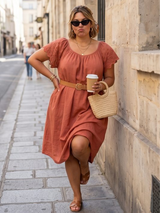 Robe Victoire - Coton manches brodées