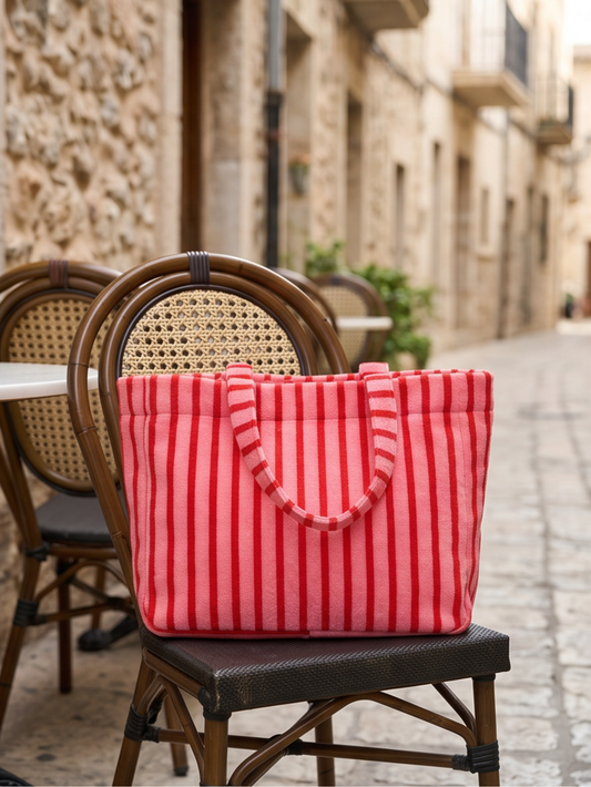 Sac Coton Rayé Rouge