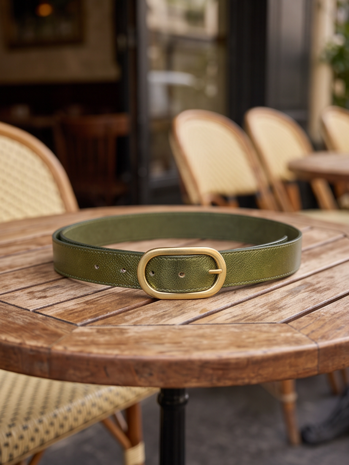 Ceinture Cuir Grainé Boucle Dorée