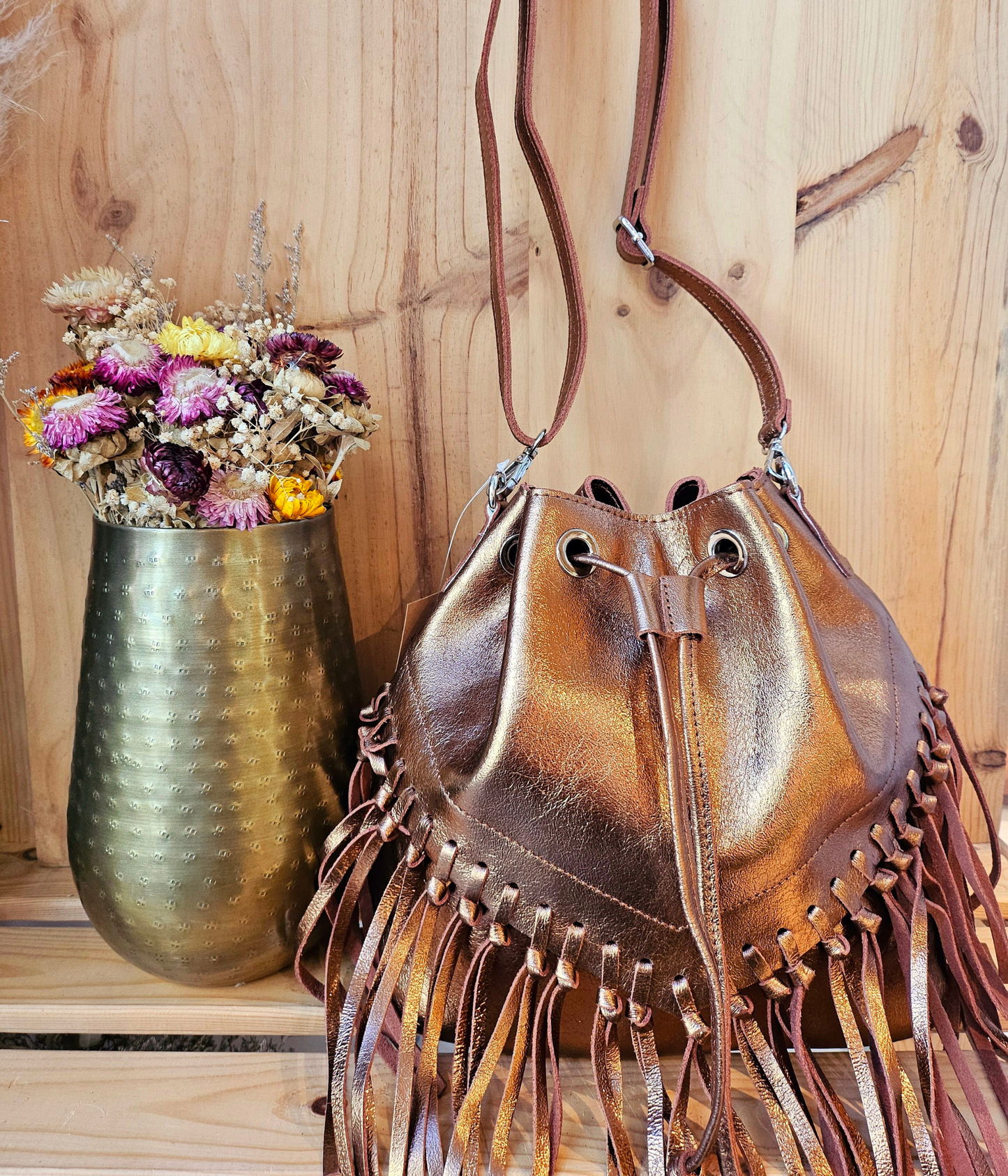 Sac Tressé Franges Cuir