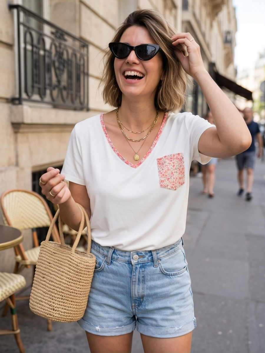 T-shirt Anaïs - Poche fleurie