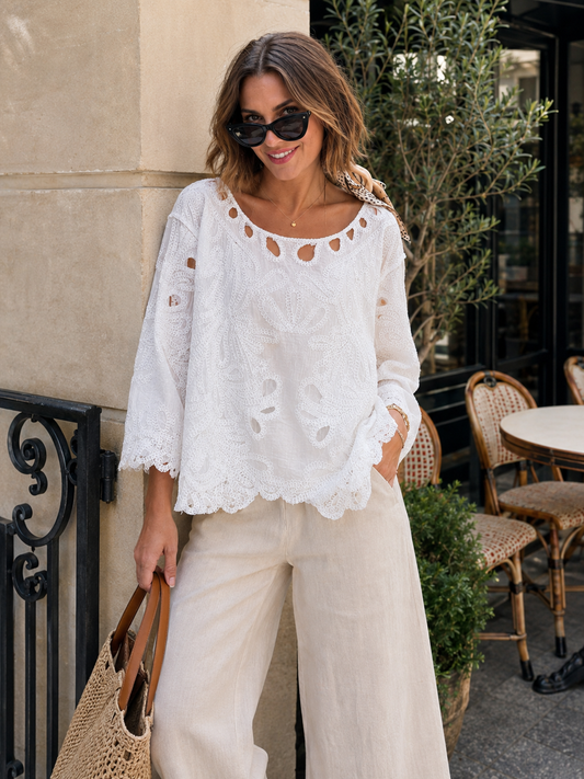 Top Brodé Ajouré Blanc