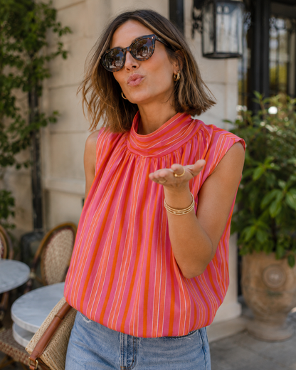 Top Dos Nus Stripe Rose Orange