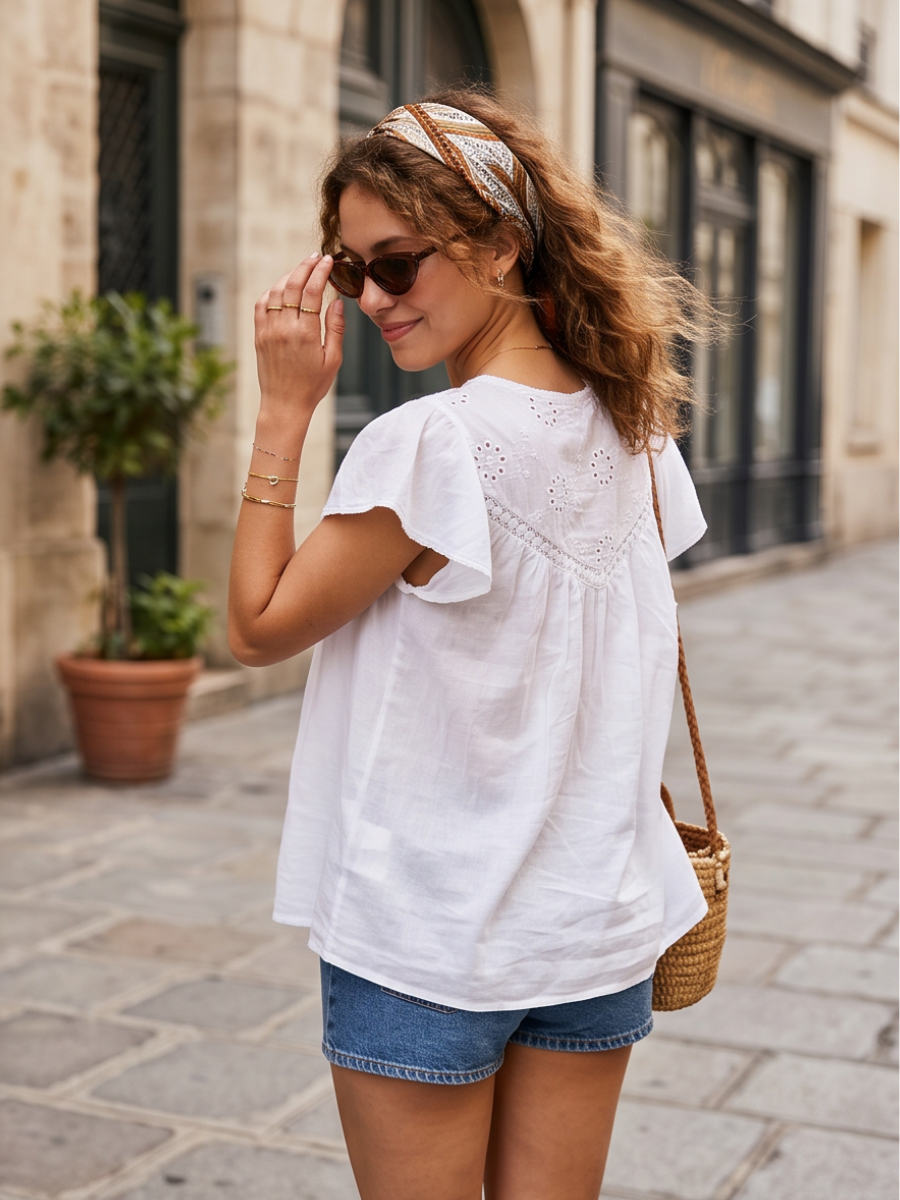Top Jade - Voile Coton Broderie
