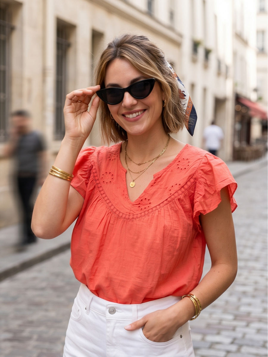 Top Jade - Voile Coton Broderie