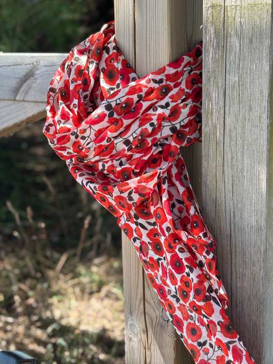Foulard en coton petits coquelicots rouge