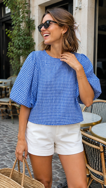 Top Vichy Manches Ballon