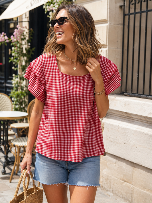 Top Vichy Volants Femme