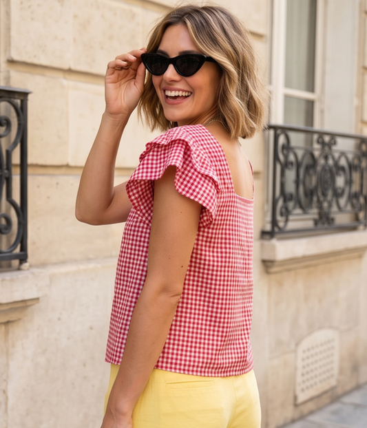 Top Vichy Volants Femme