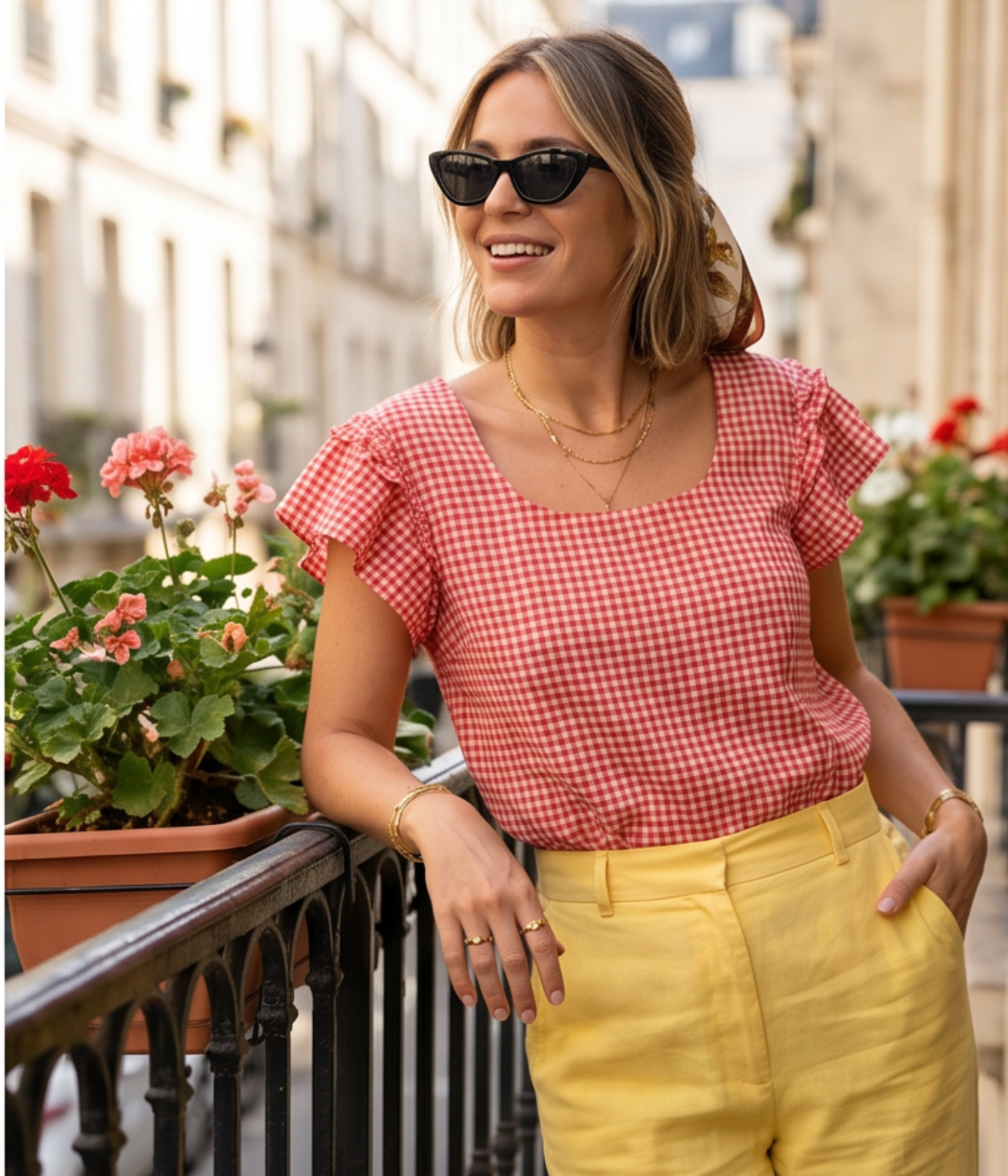 Top Vichy Volants Femme