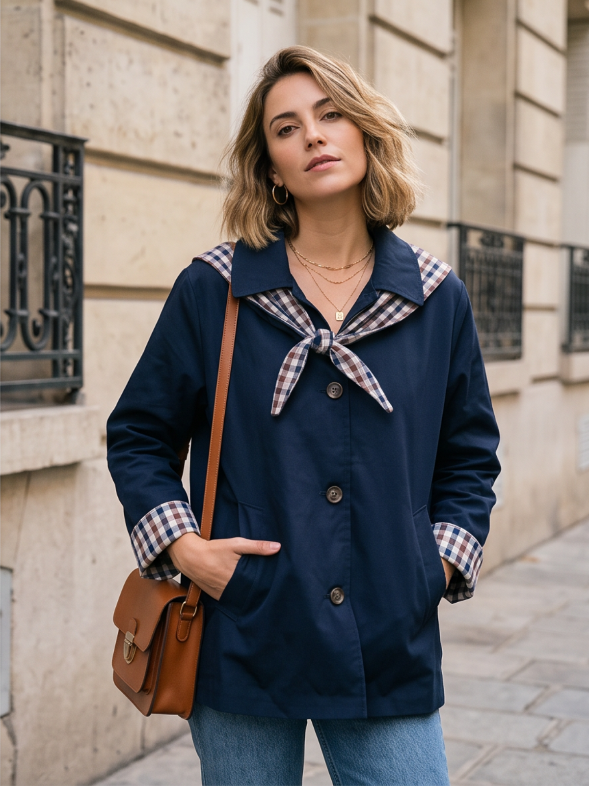 Trench Thérèse - Marine Foulard Carreaux