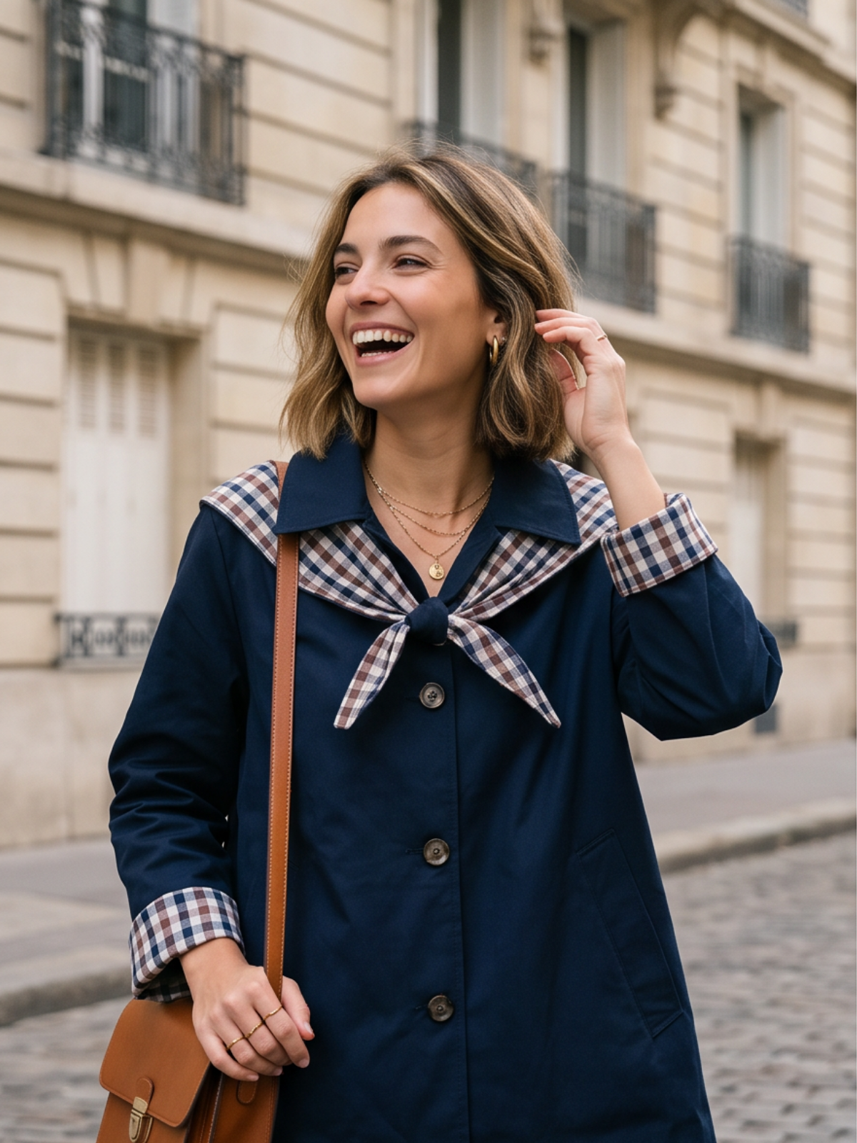 Trench Thérèse - Marine Foulard Carreaux
