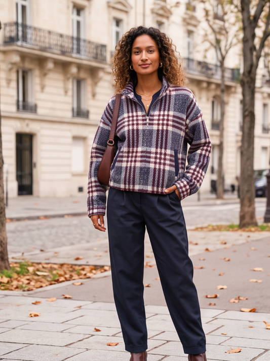 Veste Albane - Maille Zippée à Carreaux