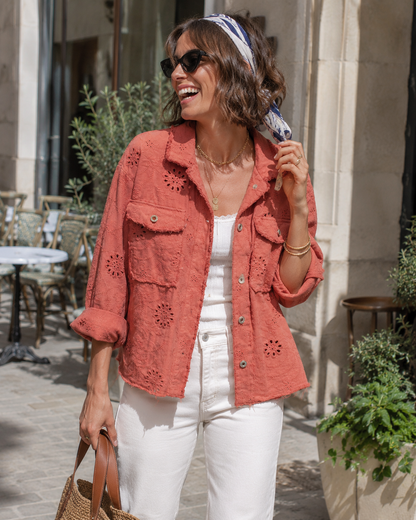Veste Courte Jean Brodée Fleurs
