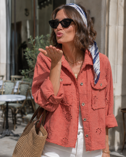 Veste Courte Jean Brodée Fleurs