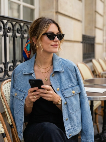 Veste Denim Boutons Métal