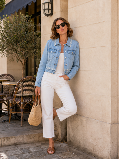 Veste Denim Détails Dentelle