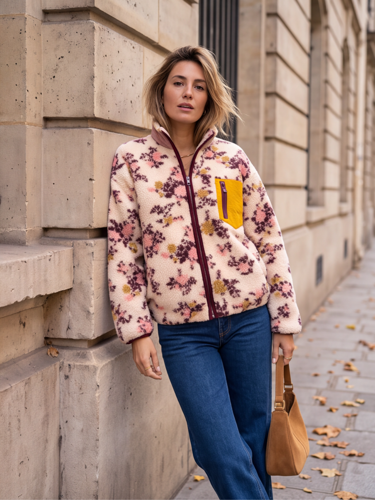 Veste Pétronille - Polaire Fleurs Roses