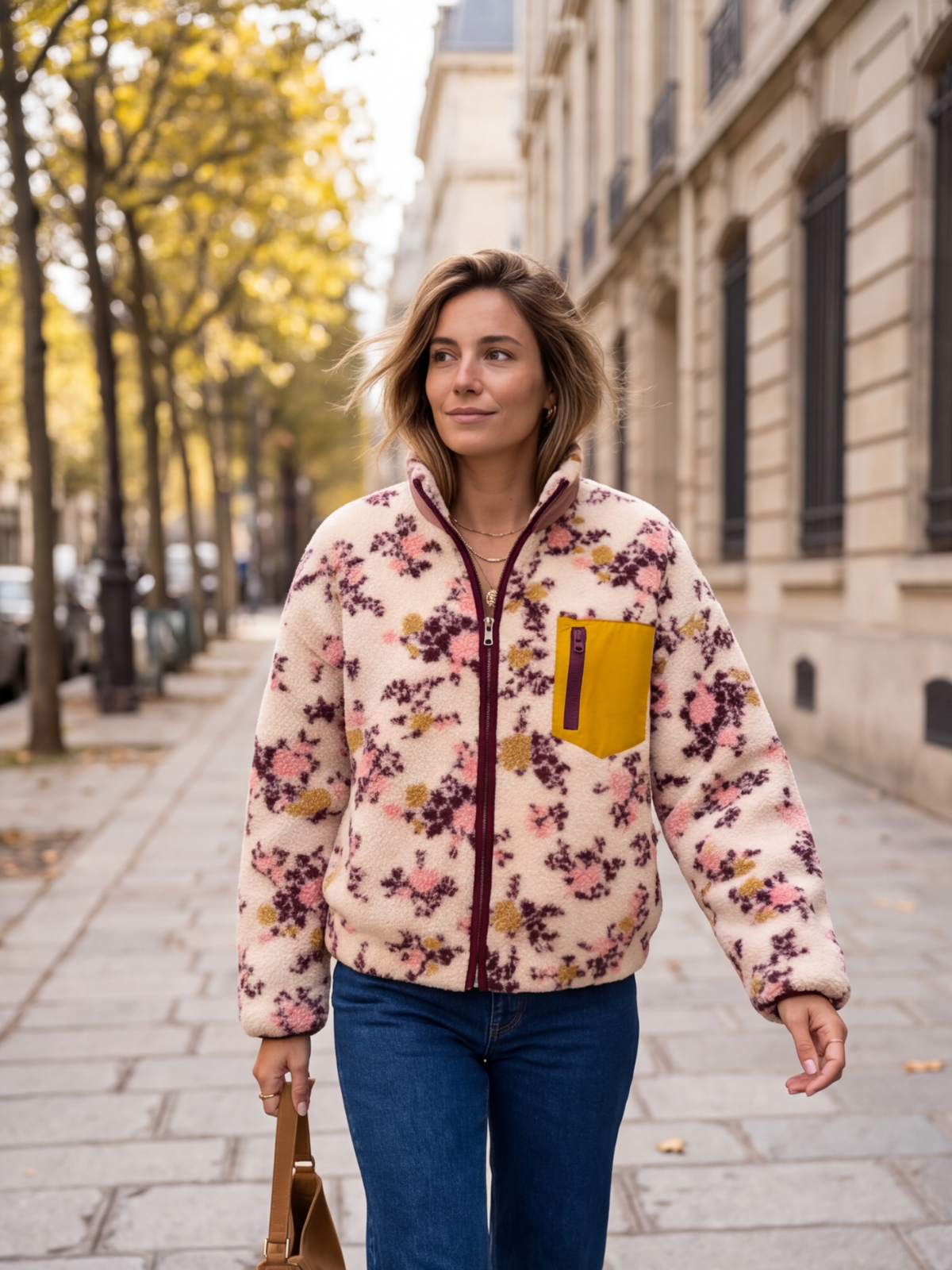 Veste Pétronille - Polaire Fleurs Roses