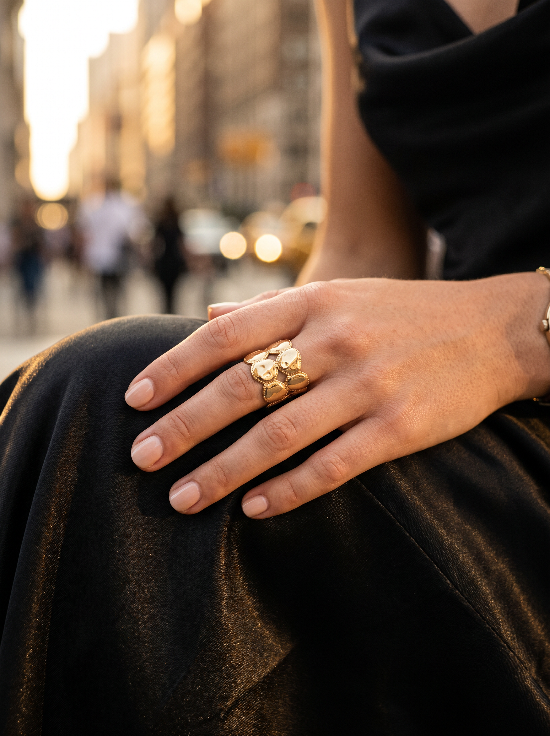 Bague écailles dorée ajustable en acier inoxydable