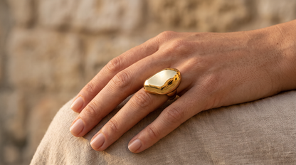 Bague galet dorée ajustable en acier inoxydable, 1,5 cm de hauteur
