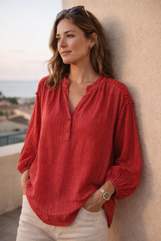 Blouse Coton Pompons