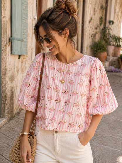 Blouse Rayures Fleurs